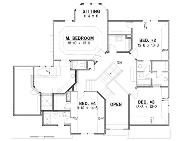 Traditional Floor Plan - Upper Floor Plan #67-881