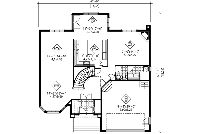 Dream House Plan - Floor Plan - Main Floor for European House Plan #25-257 - 4 bed, 2.5 bath
