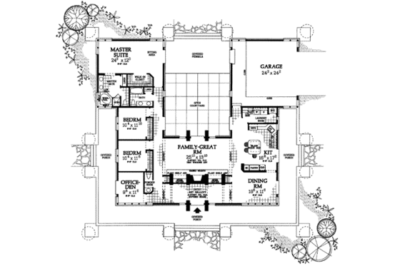 Floor Plan - Main Floor for Prairie House Plan #72-153 - 3 bed, 2.5 bath