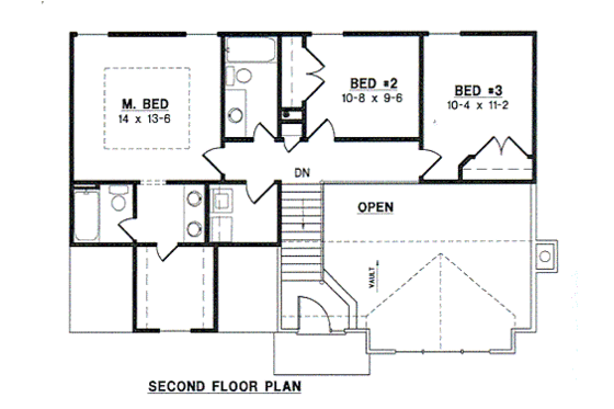 Floor Plan - Upper Floor for Traditional House Plan #67-467 - 3 bed, 2.5 bath