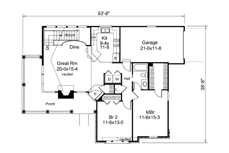 Home Plan - Floor Plan - Main Floor for Country House Plan #57-374 - 2 bed, 1 bath