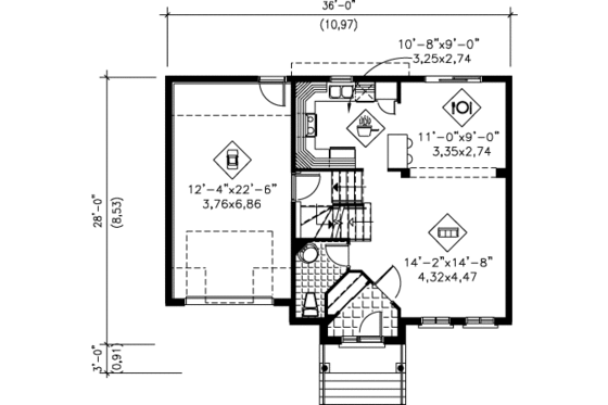 Floor Plan - Main Floor for European House Plan #25-4148 - 3 bed, 1.5 bath
