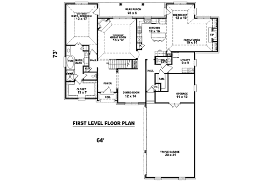Floor Plan - Main Floor for European House Plan #81-1080 - 3 bed, 2.5 bath