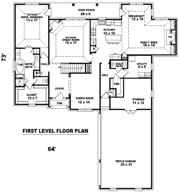 Floor Plan - Main Floor for European House Plan #81-1080 - 3 bed, 2.5 bath