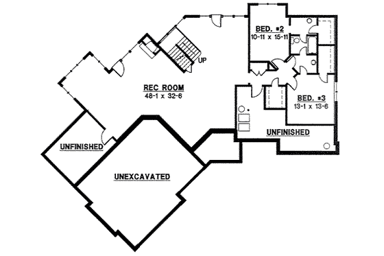 Floor Plan - Lower Floor for Ranch House Plan #67-849 - 4 bed, 3 bath