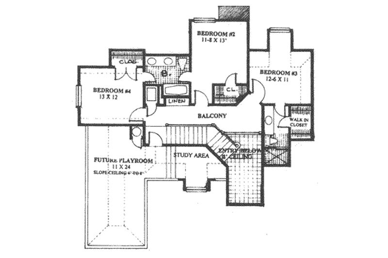 House Blueprint - Floor Plan - Upper Floor for European House Plan #310-543 - 4 bed, 3.5 bath