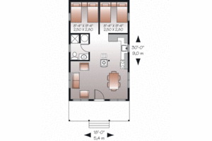 Floor Plan - Main Floor for Cottage House Plan #23-2291 - 2 bed, 1 bath