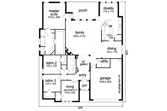 Floor Plan - Main Floor for European House Plan #84-371 - 3 bed, 2 bath