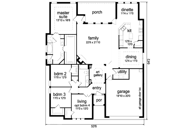 Home Plan - Floor Plan - Main Floor for European House Plan #84-371 - 3 bed, 2 bath