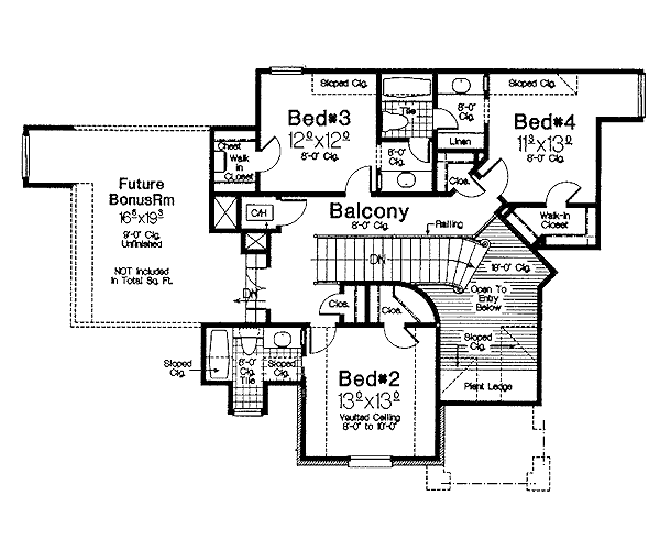 Architectural House Design - European Floor Plan - Upper Floor Plan #310-556