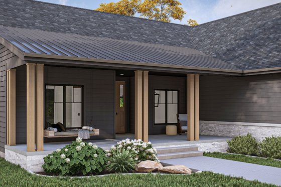 Exterior - Covered Porch for Modern House Plan #455-499 - 3 bed, 2.5 bath
