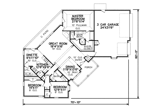 Floor Plan - Main Floor for Traditional House Plan #65-347 - 3 bed, 2 bath