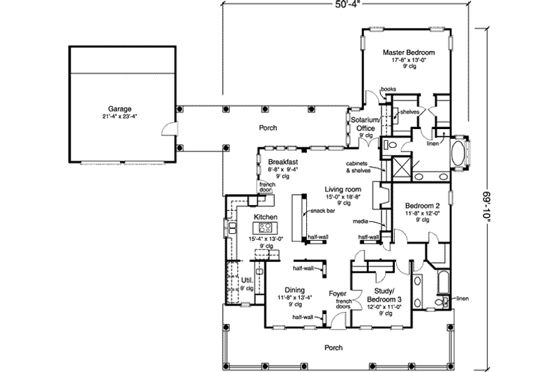 Dream House Plan - Floor Plan - Main Floor for Country House Plan #410-120 - 2 bed, 2 bath
