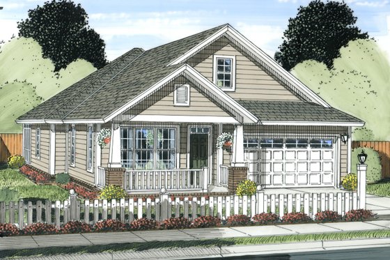 Exterior - Front Elevation 3 for Bungalow House Plan #513-2085 - 3 bed, 2 bath