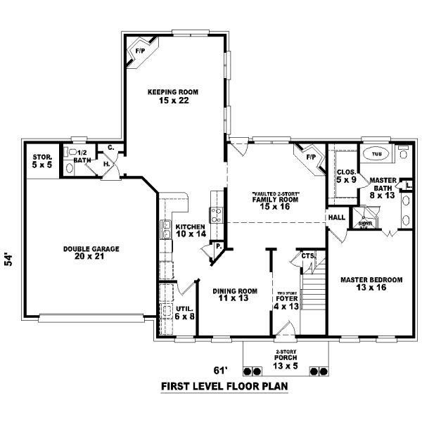 Floor Plan - Main Floor for Classical House Plan #81-13697 - 4 bed, 3.5 bath