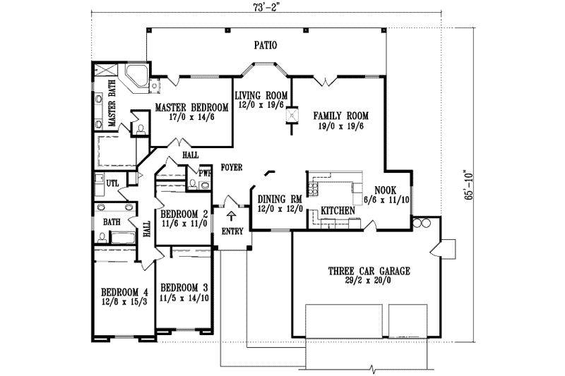 Home Plan - Floor Plan - Main Floor House Plan #1-1185 - 4 bed, 2.5 bath