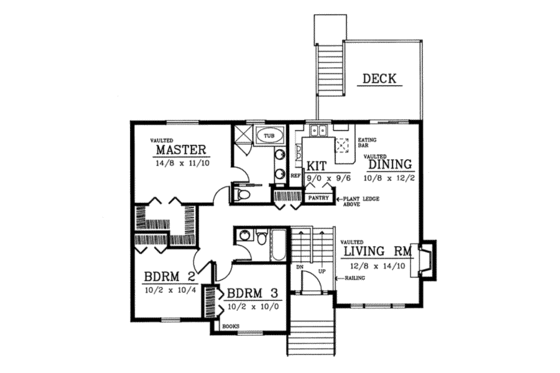 Floor Plan - Main Floor for Traditional House Plan #100-303 - 3 bed, 2 bath