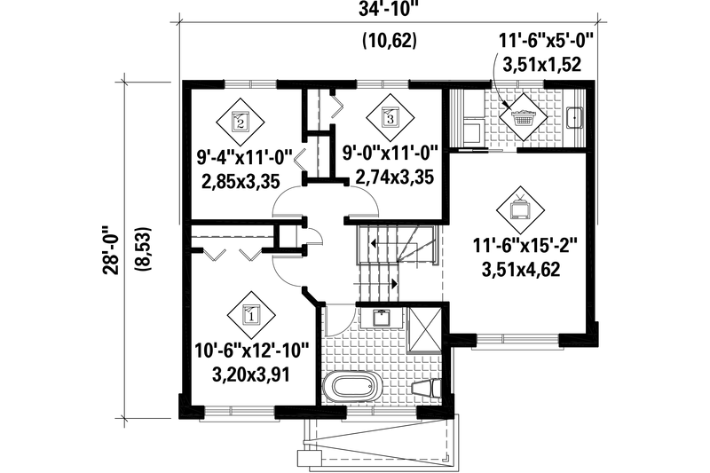 Dream House Plan - Floor Plan - Upper Floor for Contemporary House Plan #25-4351 - 3 bed, 1 bath