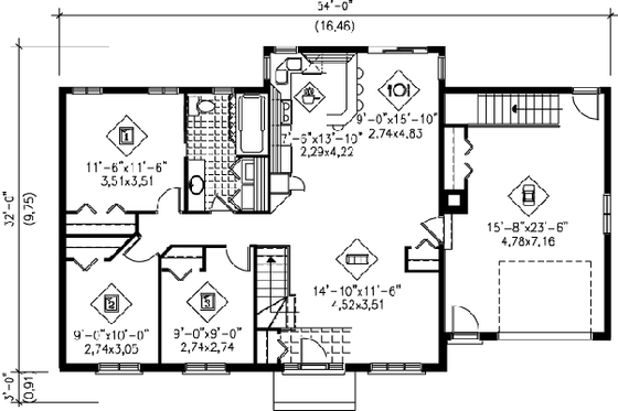 Floor Plan - Main Floor for Ranch House Plan #25-4106 - 3 bed, 1 bath