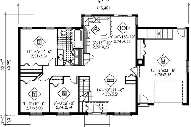 Dream House Plan - Floor Plan - Main Floor for Ranch House Plan #25-4106 - 3 bed, 1 bath