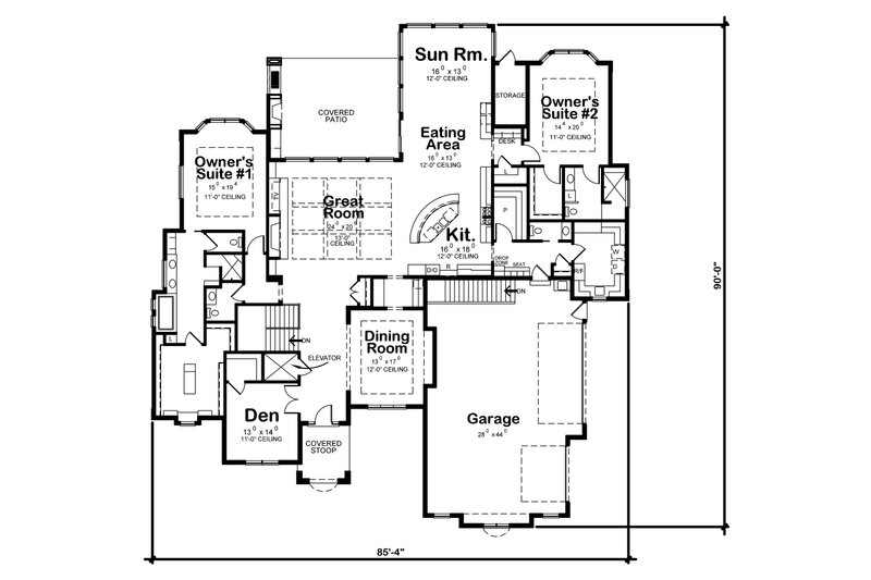 Home Plan - Floor Plan - Main Floor for Traditional House Plan #20-2408 - 2 bed, 3 bath