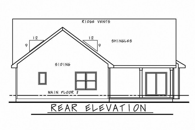 Home Plan - Exterior - Rear Elevation for Ranch House Plan #20-2271 - 3 bed, 2 bath