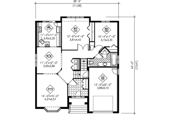 Floor Plan - Main Floor for European House Plan #25-4140 - 2 bed, 1 bath