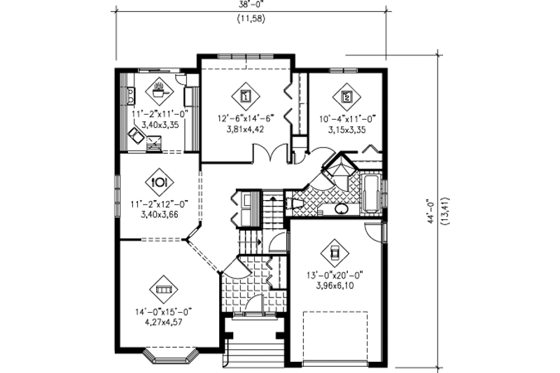 Dream House Plan - Floor Plan - Main Floor for European House Plan #25-4140 - 2 bed, 1 bath