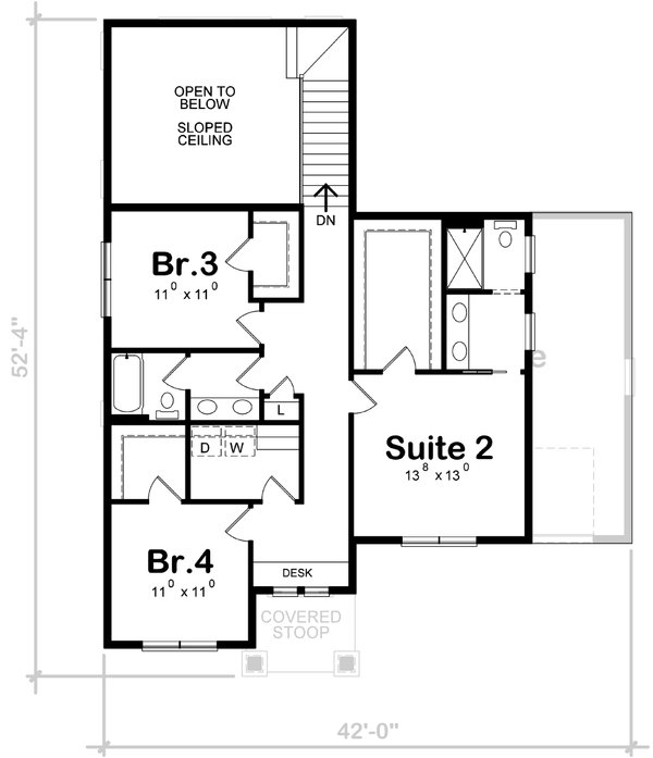 Architectural House Design - Craftsman Floor Plan - Upper Floor Plan #20-2485