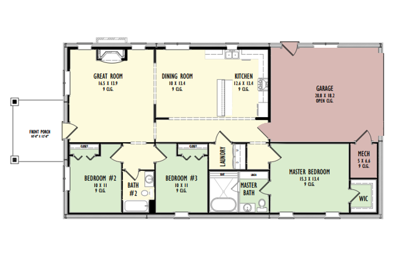 Architectural House Design - Floor Plan - Main Floor for Barndominium House Plan #1092-62 - 3 bed, 2 bath