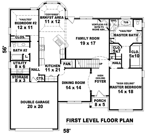 Floor Plan - Main Floor for European House Plan #81-1079 - 4 bed, 3 bath