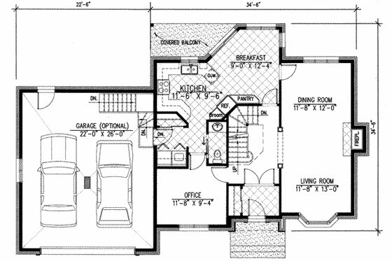 Floor Plan - Main Floor for European House Plan #138-152 - 3 bed, 1.5 bath