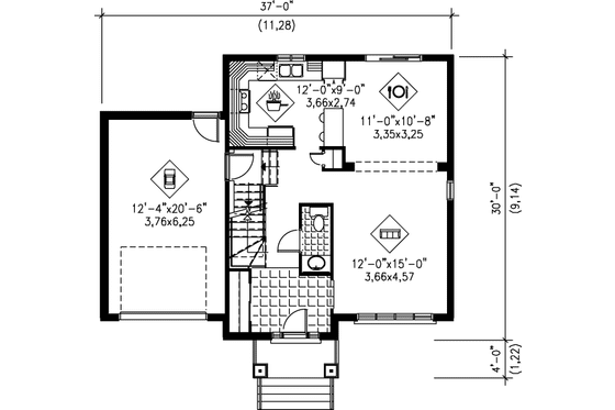 Floor Plan - Main Floor for European House Plan #25-294 - 3 bed, 1.5 bath