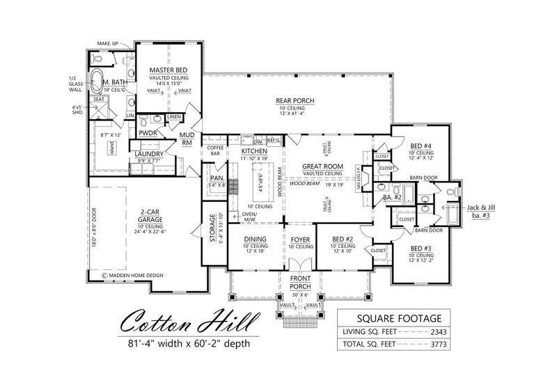 House Design - Floor Plan - Main Floor for Farmhouse House Plan #1074-110 - 4 bed, 3.5 bath
