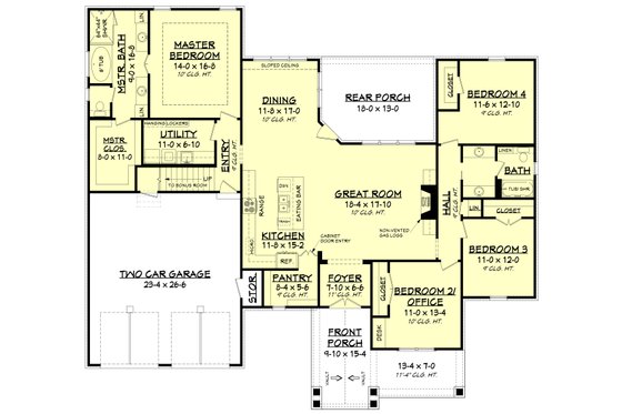 Floor Plan - Main Floor for Country House Plan #430-194 - 4 bed, 2 bath