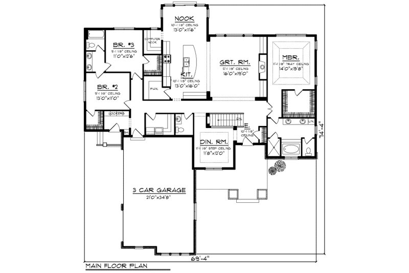 House Plan Design - Floor Plan - Main Floor for Farmhouse House Plan #70-1172 - 3 bed, 2.5 bath