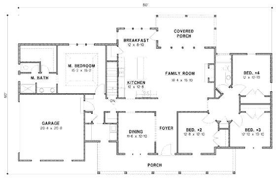 Floor Plan - Main Floor for Ranch House Plan #67-872 - 4 bed, 2 bath