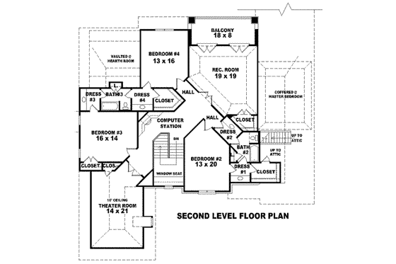 Floor Plan - Upper Floor for European House Plan #81-1334 - 4 bed, 4 bath