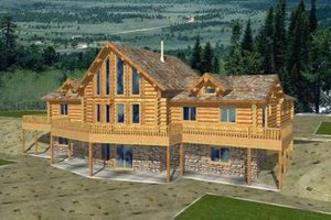 House Blueprint - Log Exterior - Front Elevation Plan #117-404