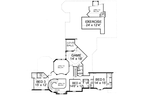 Floor Plan - Upper Floor for European House Plan #141-162 - 5 bed, 6 bath