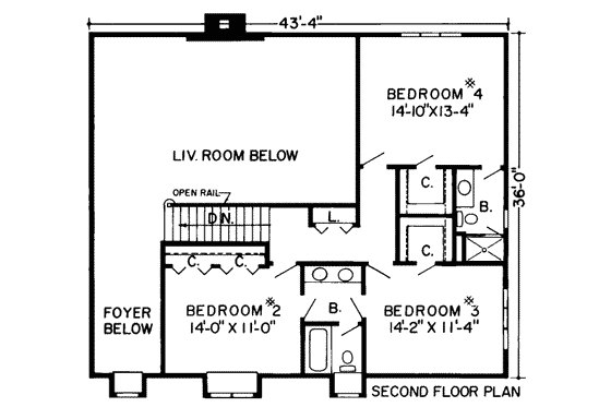 Floor Plan - Upper Floor for Country House Plan #312-214 - 4 bed, 3.5 bath