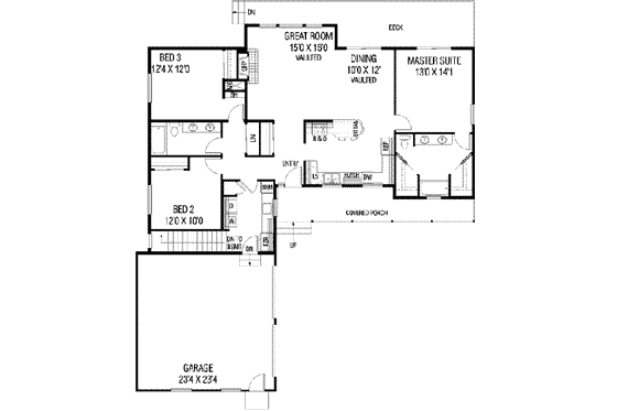 Floor Plan - Main Floor for Ranch House Plan #60-599 - 3 bed, 2 bath