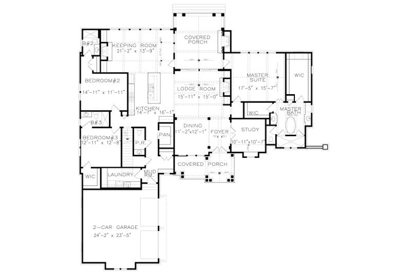 Architectural House Design - Floor Plan - Main Floor for Craftsman House Plan #54-482 - 4 bed, 4.5 bath
