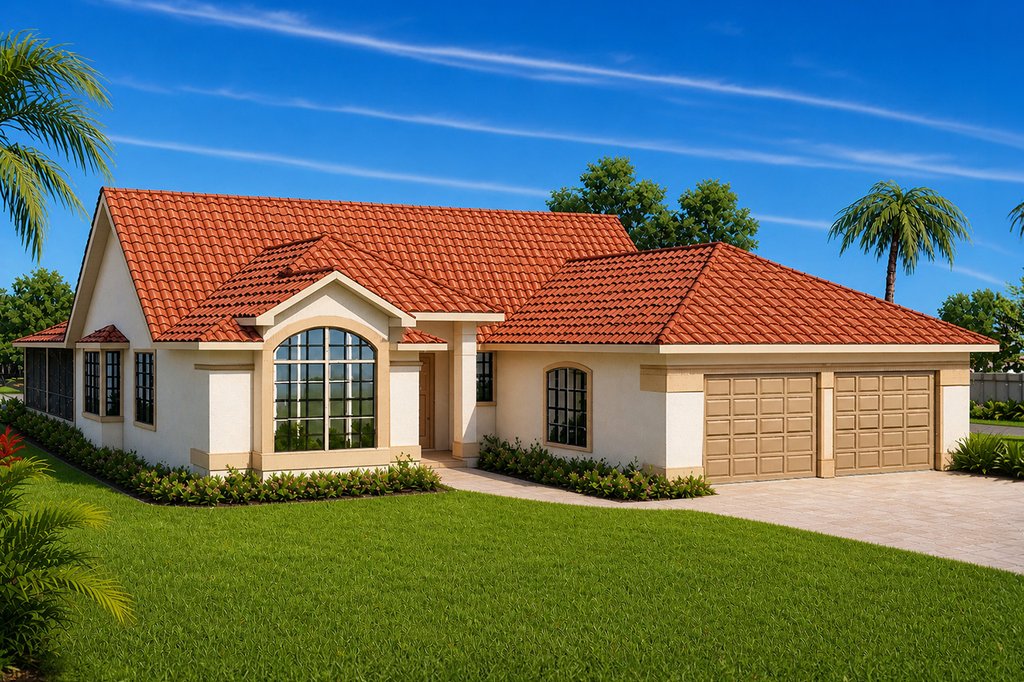Exterior - Front Elevation 2 for Mediterranean House Plan #124-250 - 4 bed, 2 bath