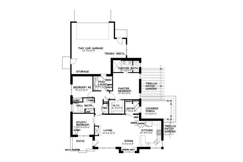 House Plan Design - Floor Plan - Main Floor for Craftsman House Plan #434-14 - 3 bed, 2 bath