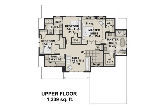 Floor Plan - Upper Floor for Farmhouse House Plan #51-1148 - 4 bed, 3 bath
