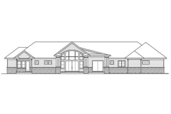 Exterior - Rear Elevation for Ranch House Plan #124-1115 - 3 bed, 2.5 bath