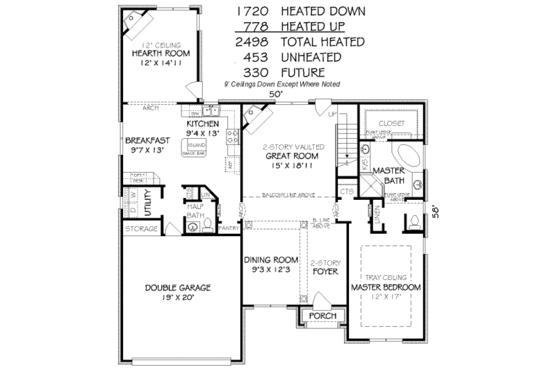 European Style House Plan - 4 Beds 2.5 Baths 2498 Sq/Ft Plan #424-334 ...