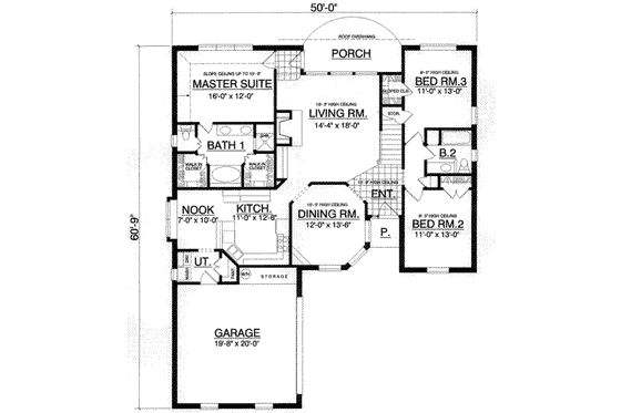 Floor Plan - Main Floor for European House Plan #40-350 - 3 bed, 2 bath