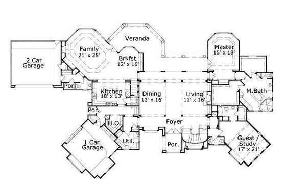 Floor Plan - Main Floor for European House Plan #411-292 - 4 bed, 4.5 bath